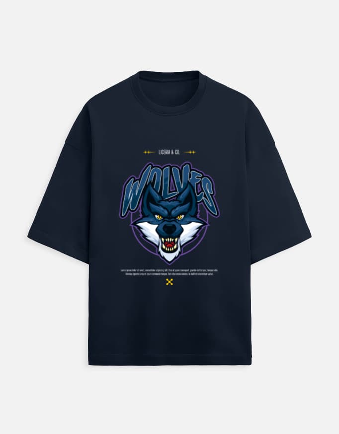 Terry Oversized Tee Wolves Front Print