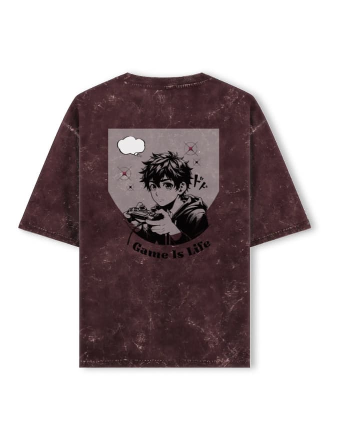 Acid Washed Oversized Tee Anime Fornt Back Print