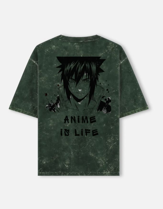 Acid Washed Oversized Tee Anime Back Print