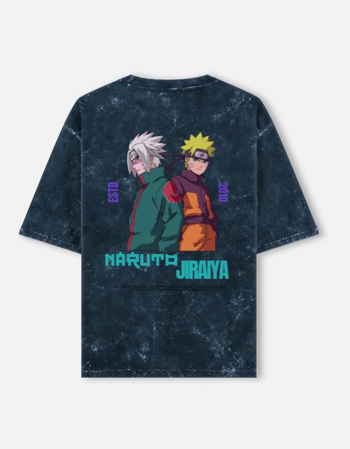 Acid Washed Oversized Tee Naruto Jiraya Back Print