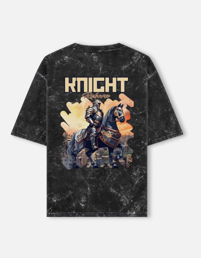 Acid Washed Oversized Tee Knight Back Print